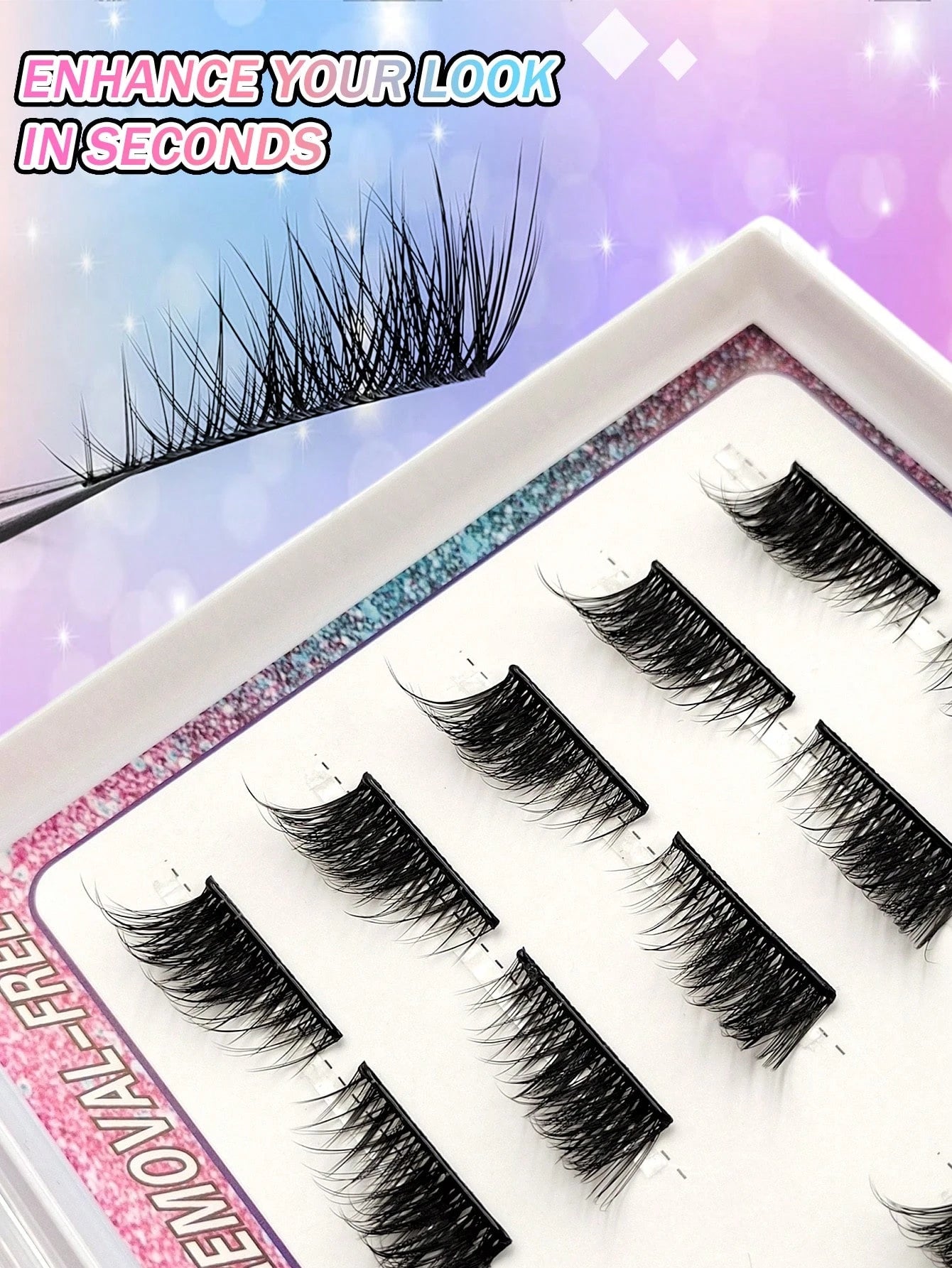 Sibeuna 10 Pairs No Glue And No Remover Needed Half Lashes,Cat-Eye Lashes Natural Self Adhesive Lashes Eye Lashes Pre Glued Eyelashes Reusable Self Adhesive Eyelashes Wispy Lashes Waterproof No Glued