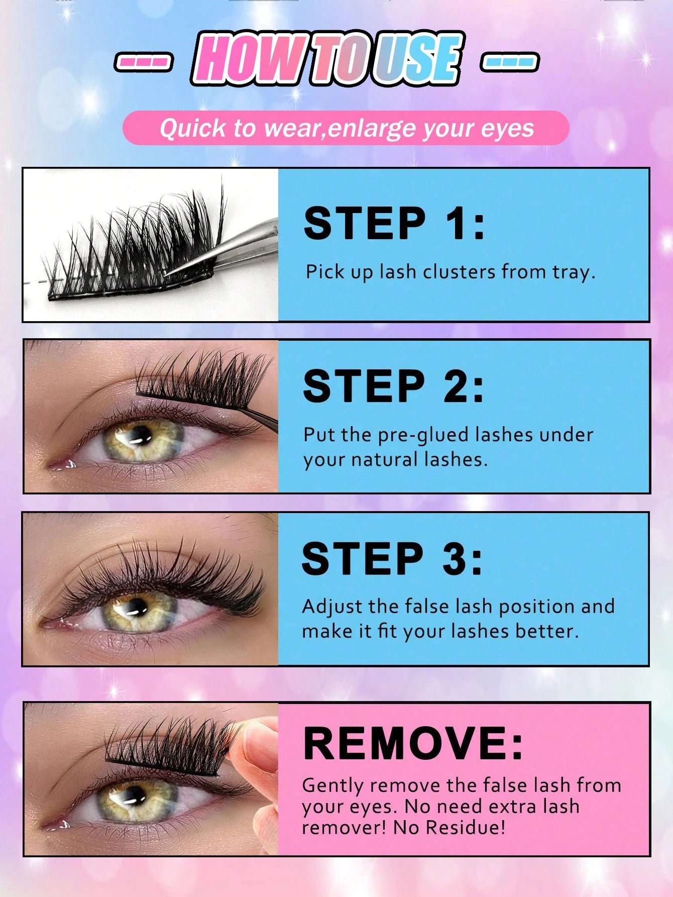 Sibeuna 10 Pairs No Glue And No Remover Needed Half Lashes,Cat-Eye Lashes Natural Self Adhesive Lashes Eye Lashes Pre Glued Eyelashes Reusable Self Adhesive Eyelashes Wispy Lashes Waterproof No Glued