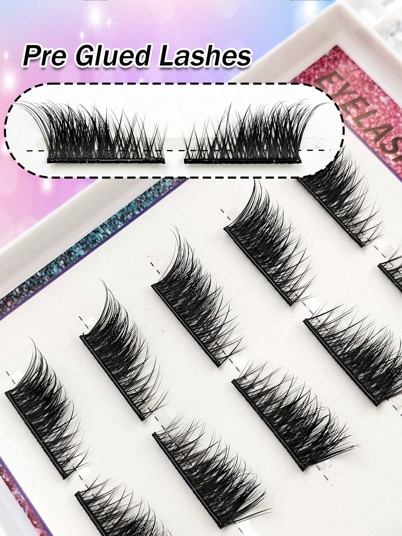 Sibeuna 10 Pairs No Glue And No Remover Needed Half Lashes,Cat-Eye Lashes Natural Self Adhesive Lashes Eye Lashes Pre Glued Eyelashes Reusable Self Adhesive Eyelashes Wispy Lashes Waterproof No Glued