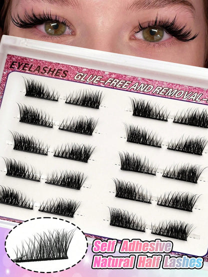 Sibeuna 10 Pairs No Glue And No Remover Needed Half Lashes,Cat-Eye Lashes Natural Self Adhesive Lashes Eye Lashes Pre Glued Eyelashes Reusable Self Adhesive Eyelashes Wispy Lashes Waterproof No Glued