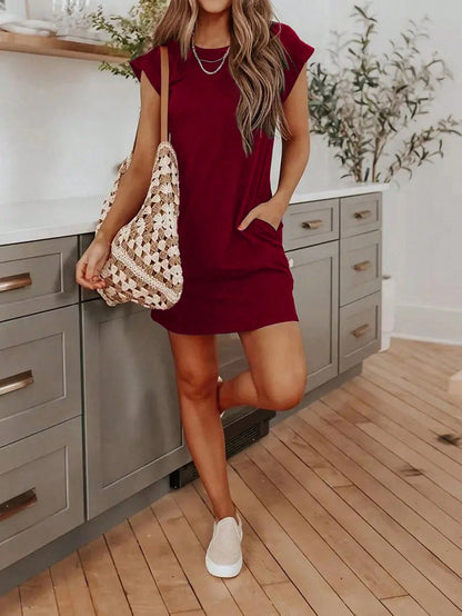 Silhoulove Women's Casual Everyday Commute Solid Color Pocket Dress, Summer