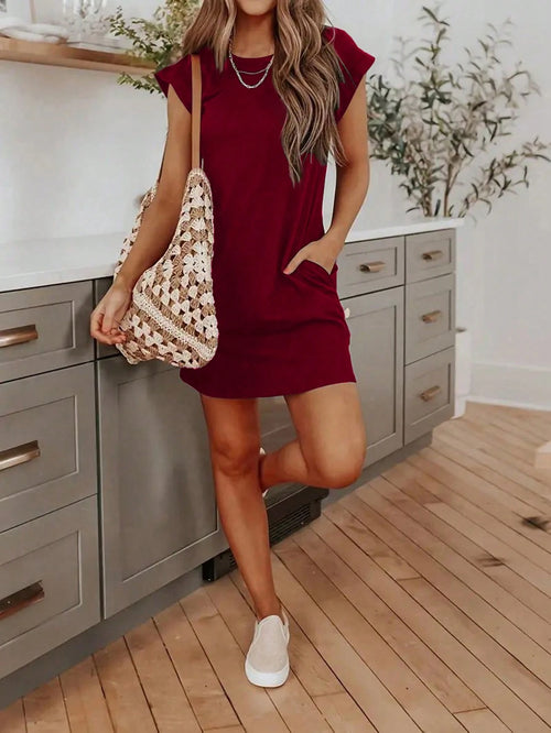 Silhoulove Women's Casual Everyday Commute Solid Color Pocket Dress, Summer