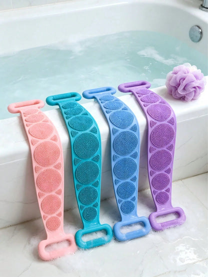 Silicone Body Exfoliating Brush, Shower Scrubber With Extra Long Strap And Handle, Suitable For Back Exfoliation And Body Cleansing, Bathroom Essential, Travel Must-Have