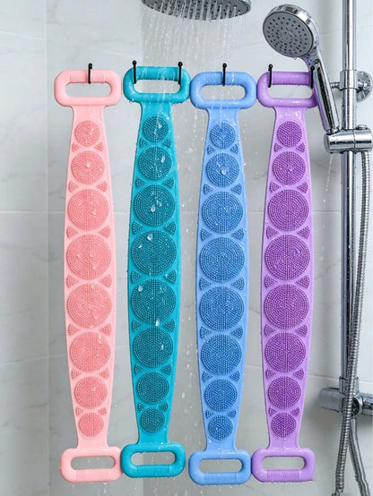 Silicone Body Exfoliating Brush, Shower Scrubber With Extra Long Strap And Handle, Suitable For Back Exfoliation And Body Cleansing, Bathroom Essential, Travel Must-Have