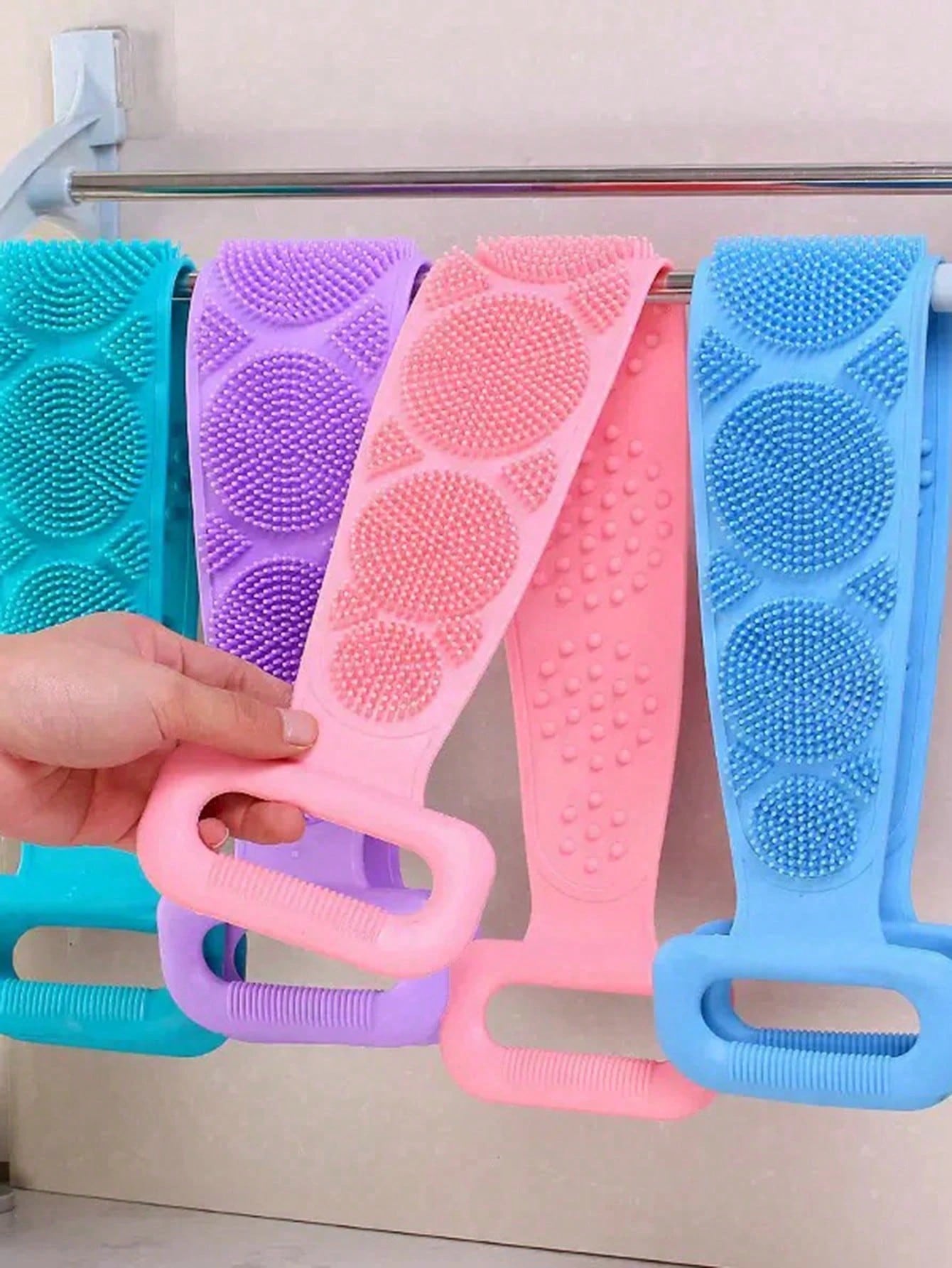 Silicone Body Exfoliating Brush, Shower Scrubber With Extra Long Strap And Handle, Suitable For Back Exfoliation And Body Cleansing, Bathroom Essential, Travel Must-Have