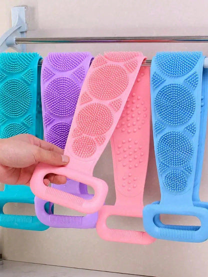 Silicone Body Exfoliating Brush, Shower Scrubber With Extra Long Strap And Handle, Suitable For Back Exfoliation And Body Cleansing, Bathroom Essential, Travel Must-Have