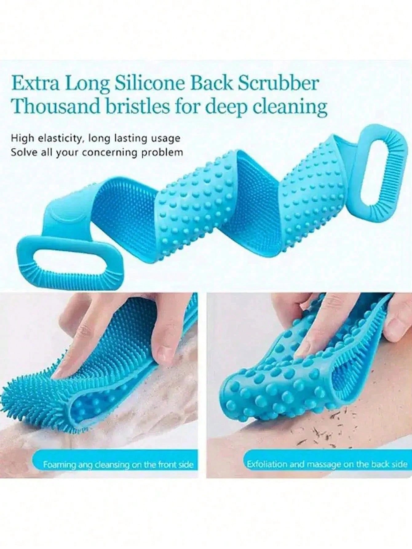 Silicone Body Exfoliating Brush, Shower Scrubber With Extra Long Strap And Handle, Suitable For Back Exfoliation And Body Cleansing, Bathroom Essential, Travel Must-Have
