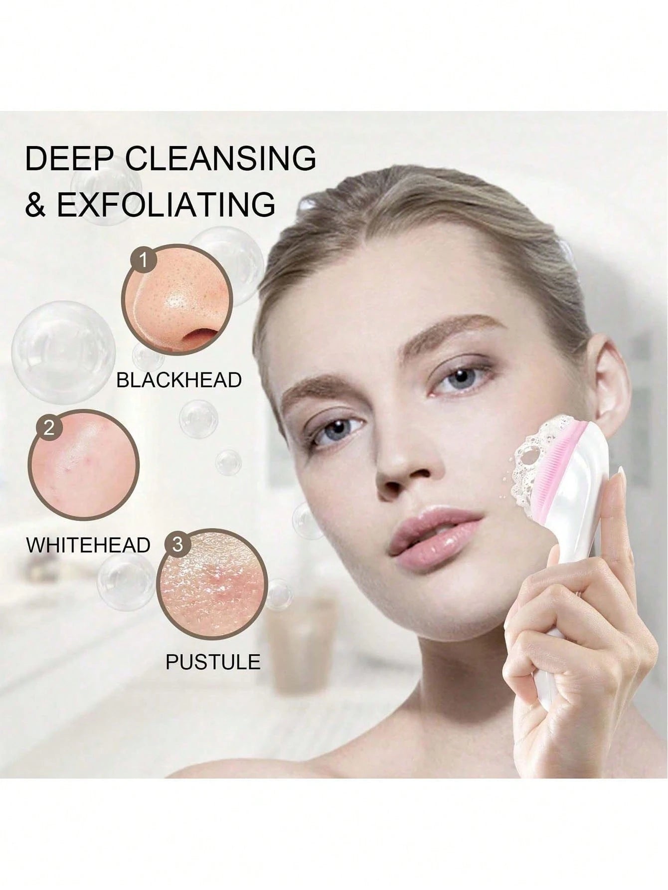 Silicone Facial Cleansing Brush, Manual Handheld Face Scrubber And Blackhead Remover, Soft Bristles Waterproof, For Skincare, Cute Cat Paw Long Handle Wash Face Brush, Face Massage Manual Makeup Remov