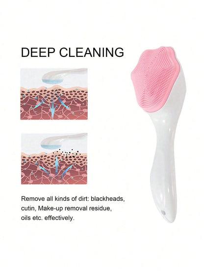 Silicone Facial Cleansing Brush, Manual Handheld Face Scrubber And Blackhead Remover, Soft Bristles Waterproof, For Skincare, Cute Cat Paw Long Handle Wash Face Brush, Face Massage Manual Makeup Remov