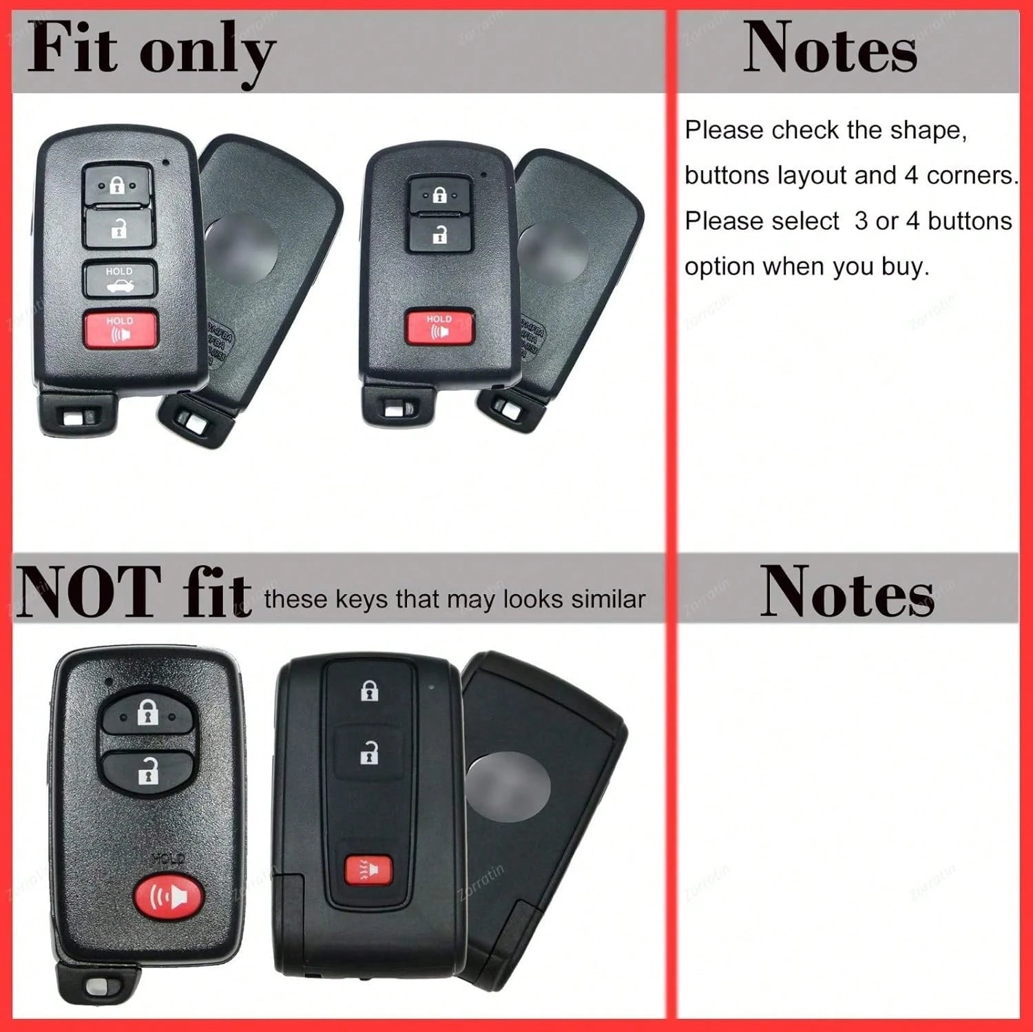 Silicone Remote Key Fob Cover Protector Compatible With 2018 2017 2016 Tacoma Land Cruise Prius V RAV4 HYQ14FBA