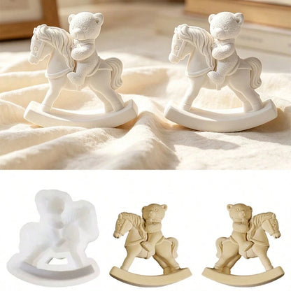 SILIKE LUFEI Rocking Horse Bear Riding Horse Candle Silicone Mold, DIY Aromatherapy Plaster Animal Decor Resin Mold