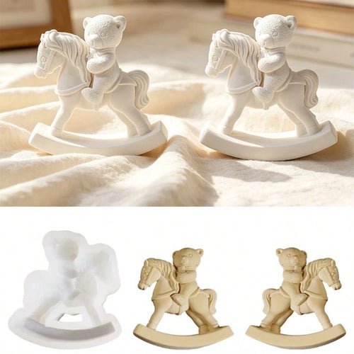 SILIKE LUFEI Rocking Horse Bear Riding Horse Candle Silicone Mold, DIY Aromatherapy Plaster Animal Decor Resin Mold