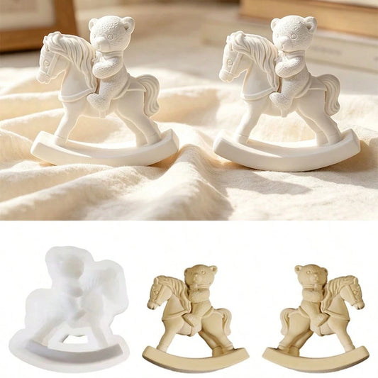 SILIKE LUFEI Rocking Horse Bear Riding Horse Candle Silicone Mold, DIY Aromatherapy Plaster Animal Decor Resin Mold