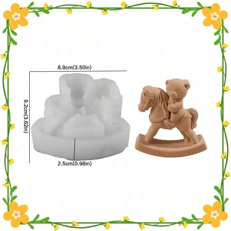 SILIKE LUFEI Rocking Horse Bear Riding Horse Candle Silicone Mold, DIY Aromatherapy Plaster Animal Decor Resin Mold