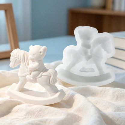SILIKE LUFEI Rocking Horse Bear Riding Horse Candle Silicone Mold, DIY Aromatherapy Plaster Animal Decor Resin Mold