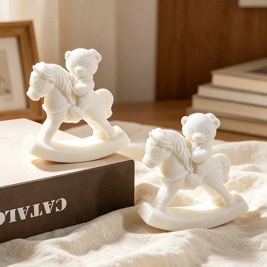SILIKE LUFEI Rocking Horse Bear Riding Horse Candle Silicone Mold, DIY Aromatherapy Plaster Animal Decor Resin Mold