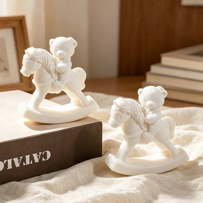 SILIKE LUFEI Rocking Horse Bear Riding Horse Candle Silicone Mold, DIY Aromatherapy Plaster Animal Decor Resin Mold