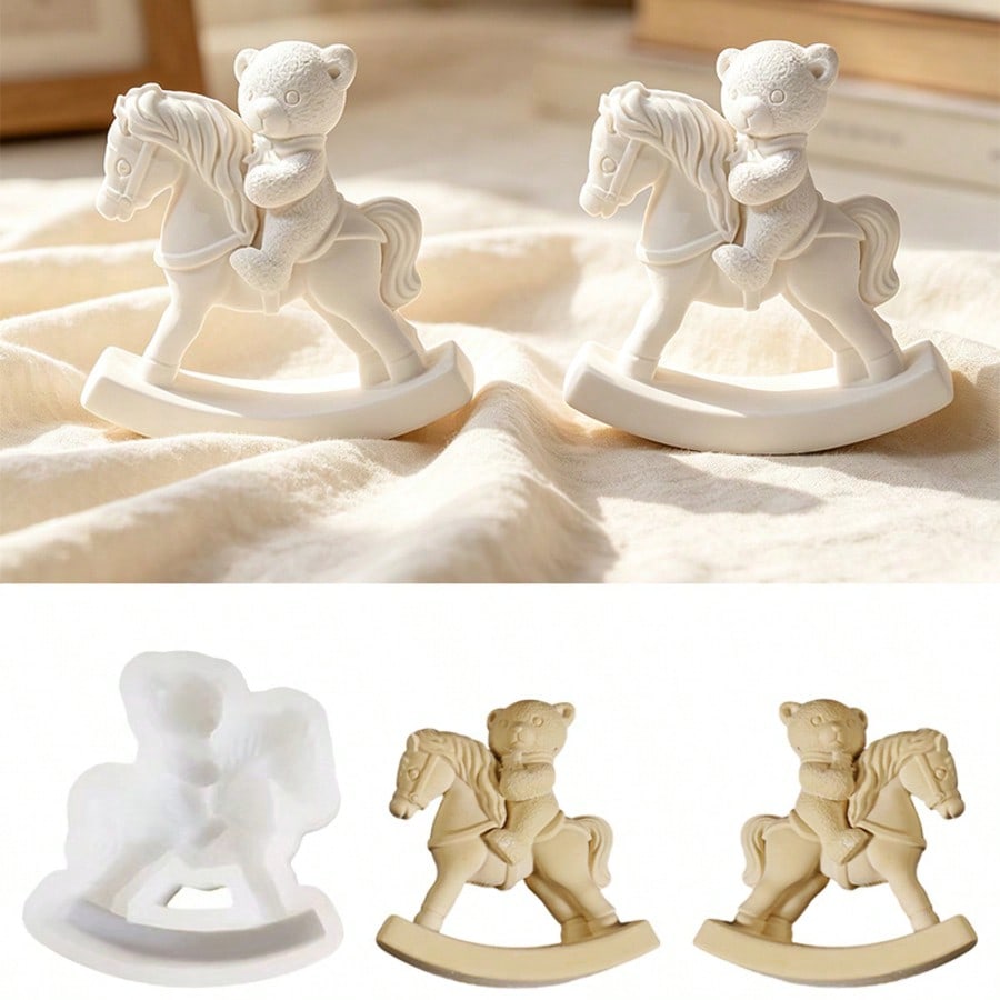SILIKE LUFEI Rocking Horse Bear Riding Horse Candle Silicone Mold, DIY Aromatherapy Plaster Animal Decor Resin Mold