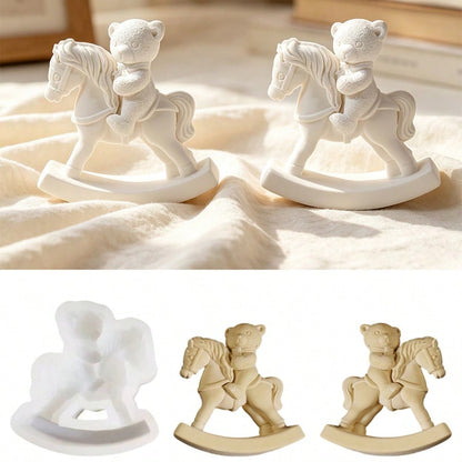 SILIKE LUFEI Rocking Horse Bear Riding Horse Candle Silicone Mold, DIY Aromatherapy Plaster Animal Decor Resin Mold