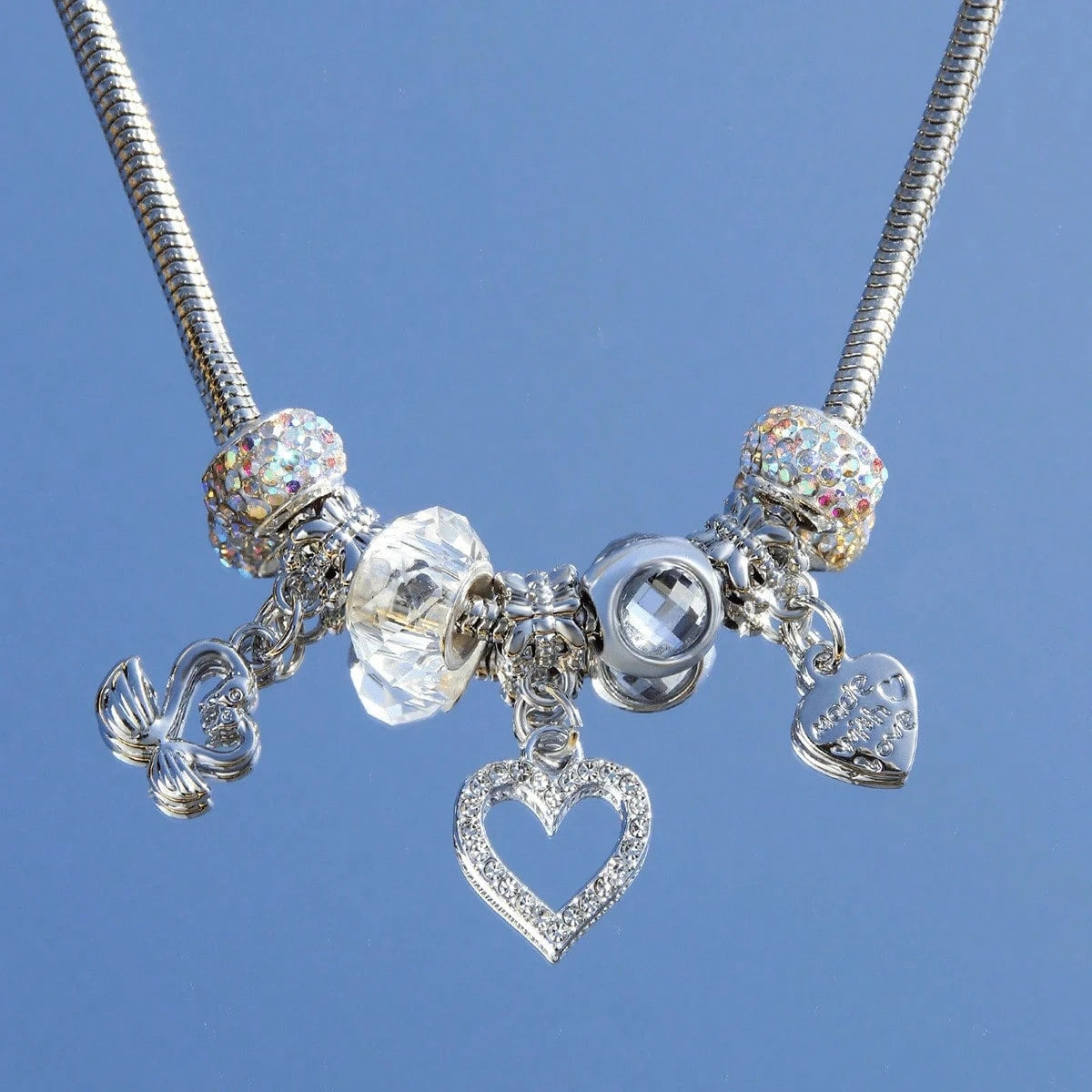 Silver Swan & Heart Charm Necklace And Bracelet For Women- Cute Y2K Silver Bracelet, Womens Necklaces For Girlfriend, Party & Daily Commute