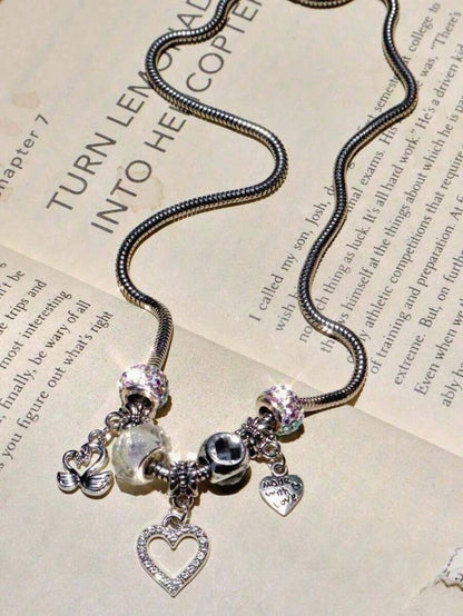 Silver Swan & Heart Charm Necklace And Bracelet For Women- Cute Y2K Silver Bracelet, Womens Necklaces For Girlfriend, Party & Daily Commute