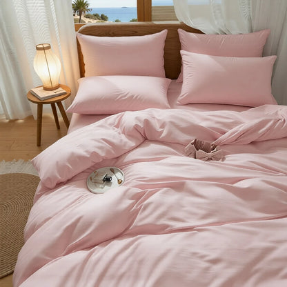 Simple Solid Color Quilt Cover Three-Piece Four Seasons Universal Household Kit, (One Quilt Cover+Two Pillowcases), Versatile Rental Homestay, Essential Bedding For Daily Household (T Size Only Includ