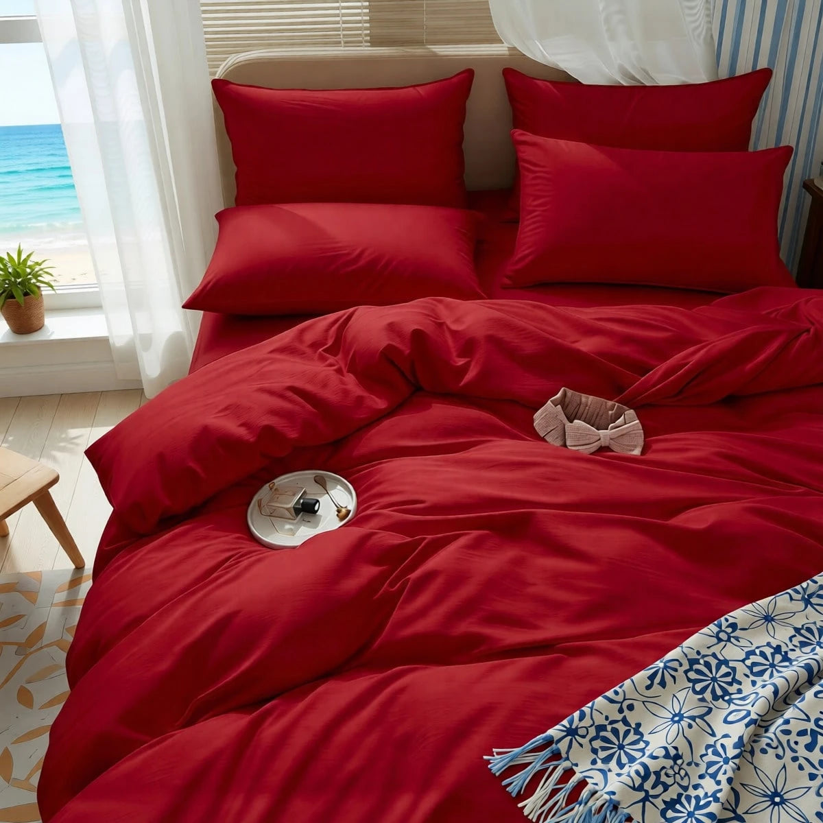 Simple Solid Color Quilt Cover Three-Piece Four Seasons Universal Household Kit, (One Quilt Cover+Two Pillowcases), Versatile Rental Homestay, Essential Bedding For Daily Household (T Size Only Includ