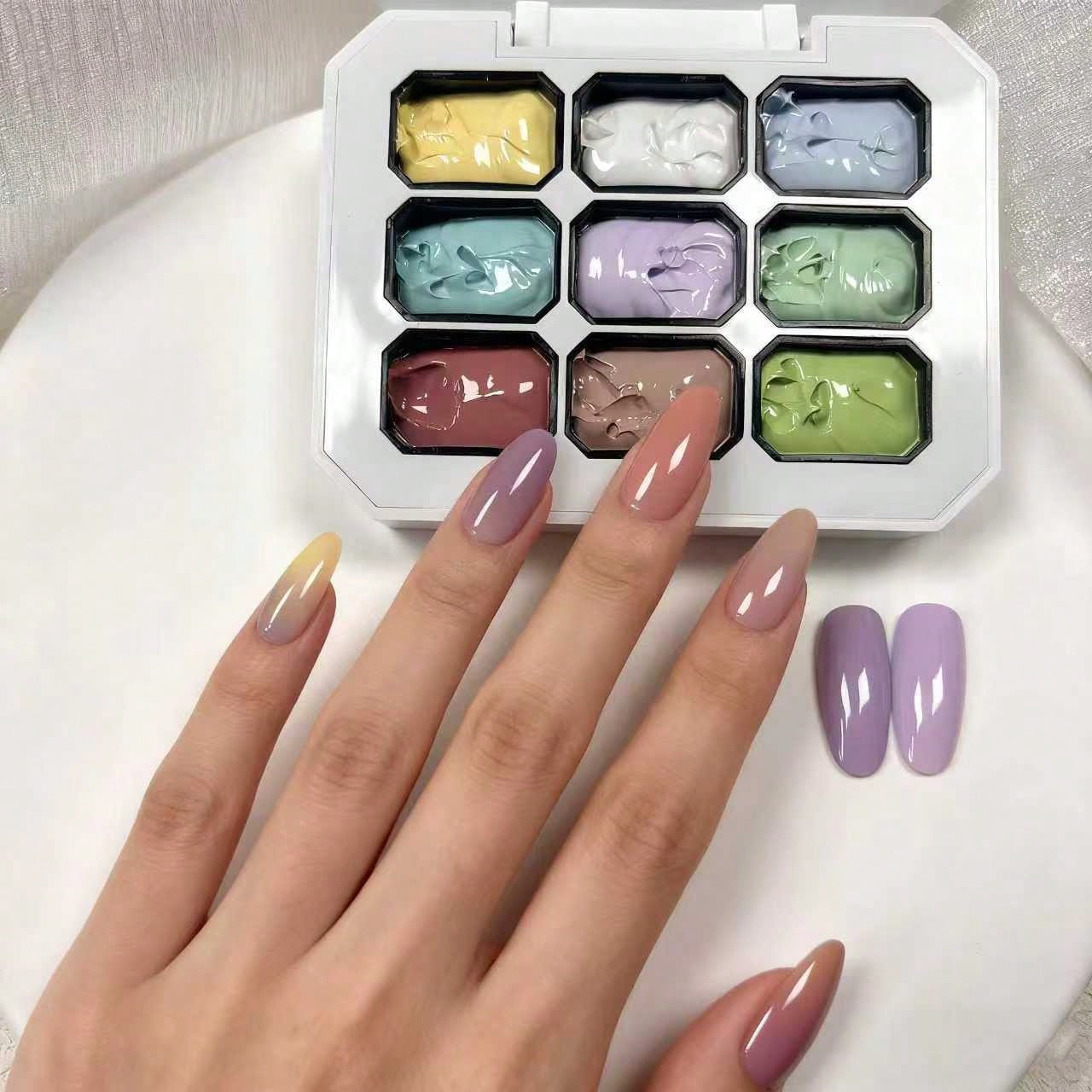 Simwey 9 Kinds Of Colorful Gradient Solid Nail Polishes, No Need To Wipe, Gentle On The Edges Of The Nails, High-Saturation Semi-Flowing Soft Nail Polish, Suitable For DIY Manicures And Nail Salon Des
