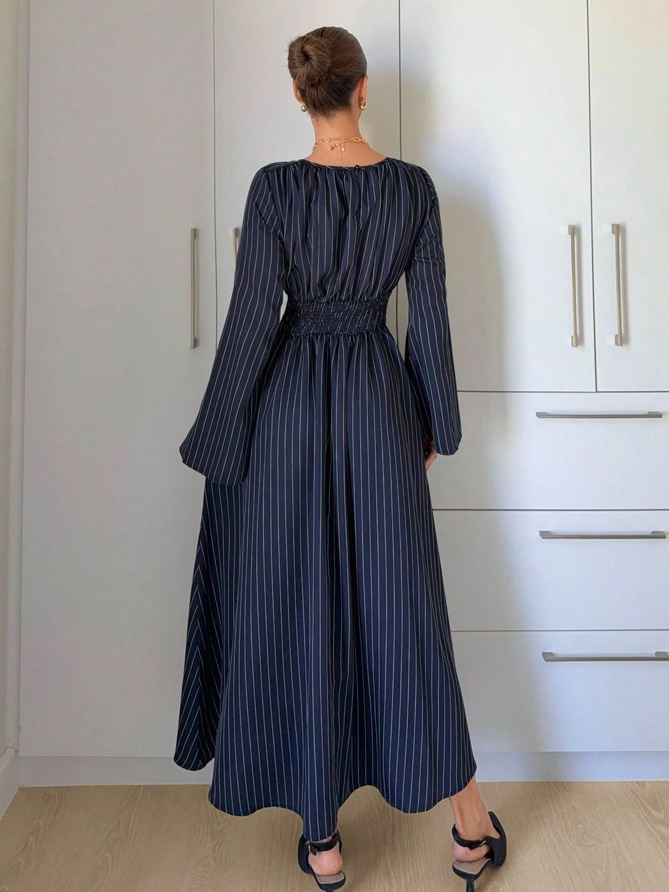 Siren Gaze Women's Navy Blue Minimalist Long Sleeve Dress, Casual Everyday Wear Autumn,Dresses For Women Elegant Teachers' Day Office