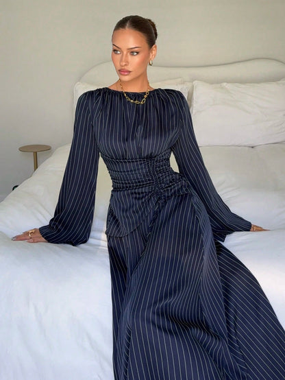 Siren Gaze Women's Navy Blue Minimalist Long Sleeve Dress, Casual Everyday Wear Autumn,Dresses For Women Elegant Teachers' Day Office