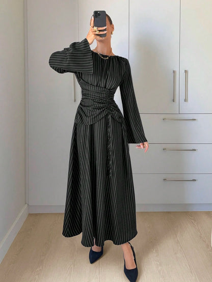 Siren Gaze Women's Navy Blue Minimalist Long Sleeve Dress, Casual Everyday Wear Autumn,Dresses For Women Elegant Teachers' Day Office