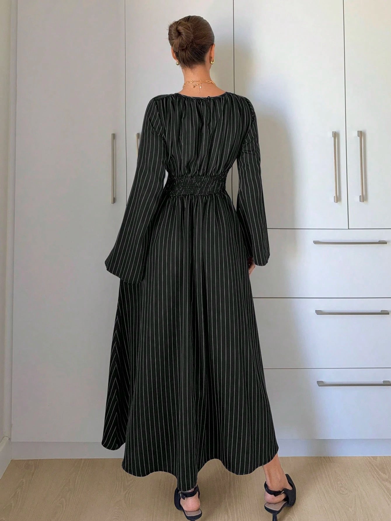 Siren Gaze Women's Navy Blue Minimalist Long Sleeve Dress, Casual Everyday Wear Autumn,Dresses For Women Elegant Teachers' Day Office
