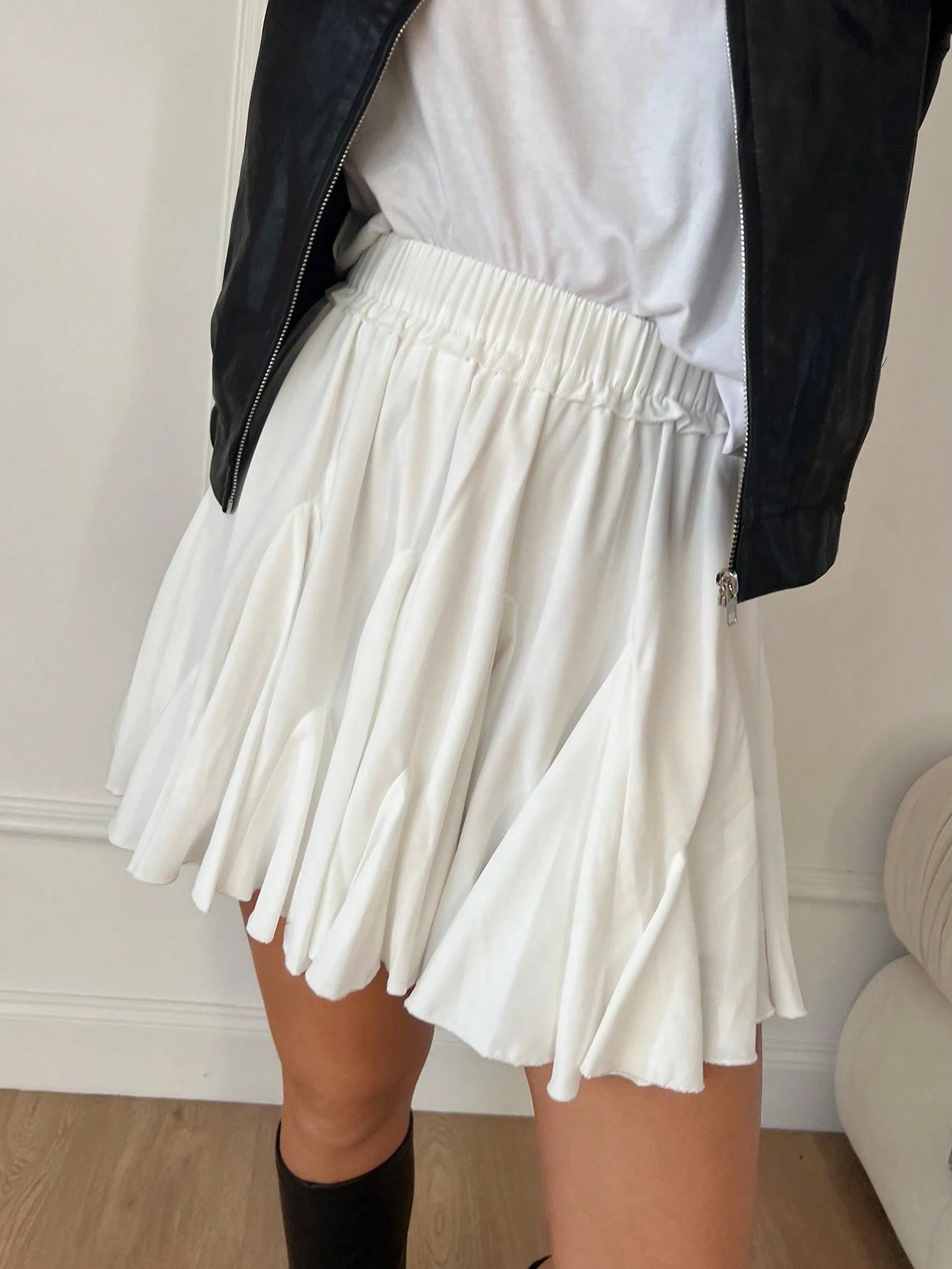 Siren Gaze Women White Ruffled Hem Mini Skirt,High Waisted Pleated Ballet Tutu Skirt For Party School Work,Streetwear Preppy Cute,Autumn,Casual,Date,Homecoming