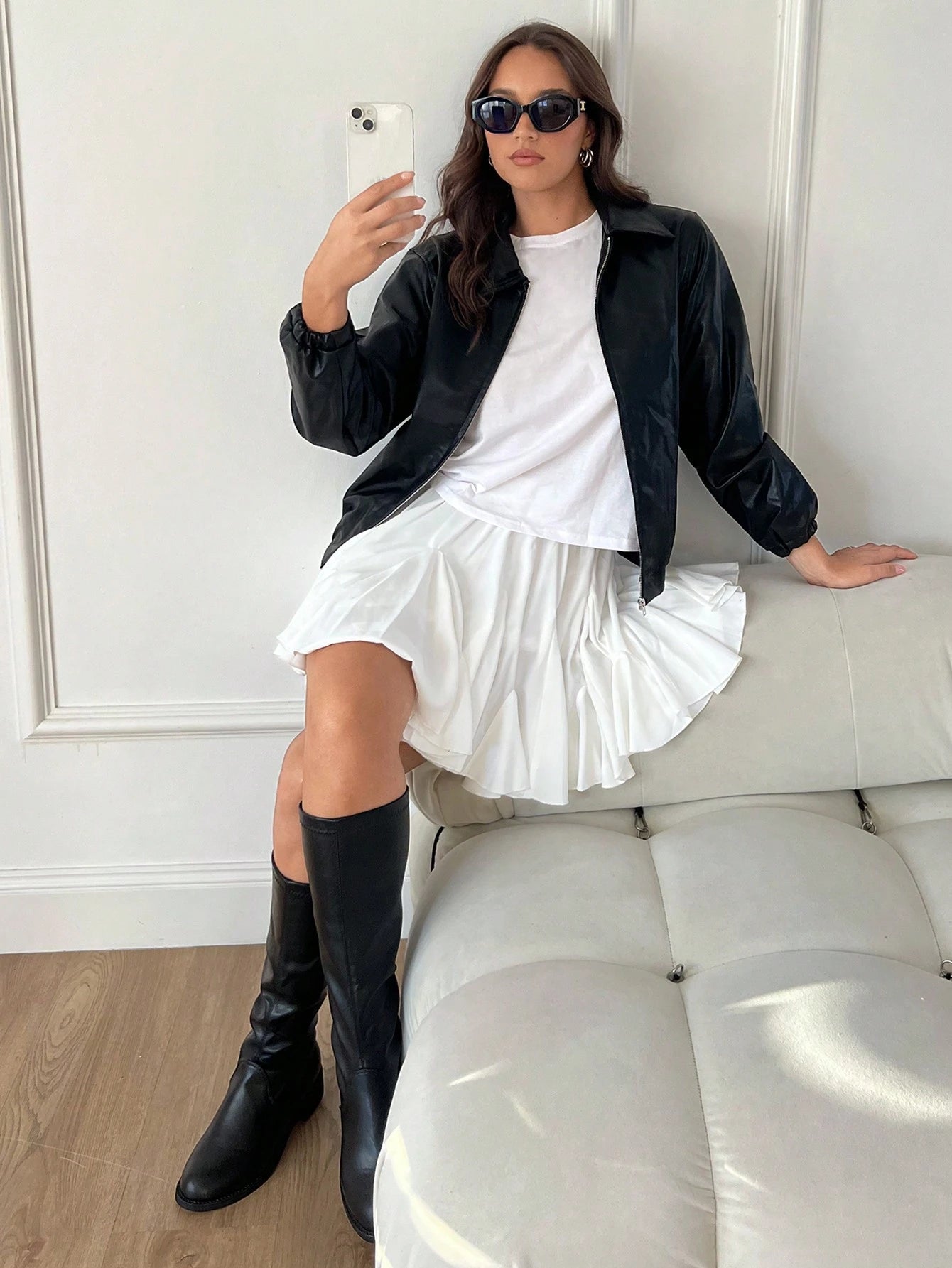 Siren Gaze Women White Ruffled Hem Mini Skirt,High Waisted Pleated Ballet Tutu Skirt For Party School Work,Streetwear Preppy Cute,Autumn,Casual,Date,Homecoming