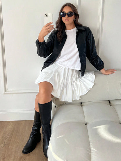 Siren Gaze Women White Ruffled Hem Mini Skirt,High Waisted Pleated Ballet Tutu Skirt For Party School Work,Streetwear Preppy Cute,Autumn,Casual,Date,Homecoming