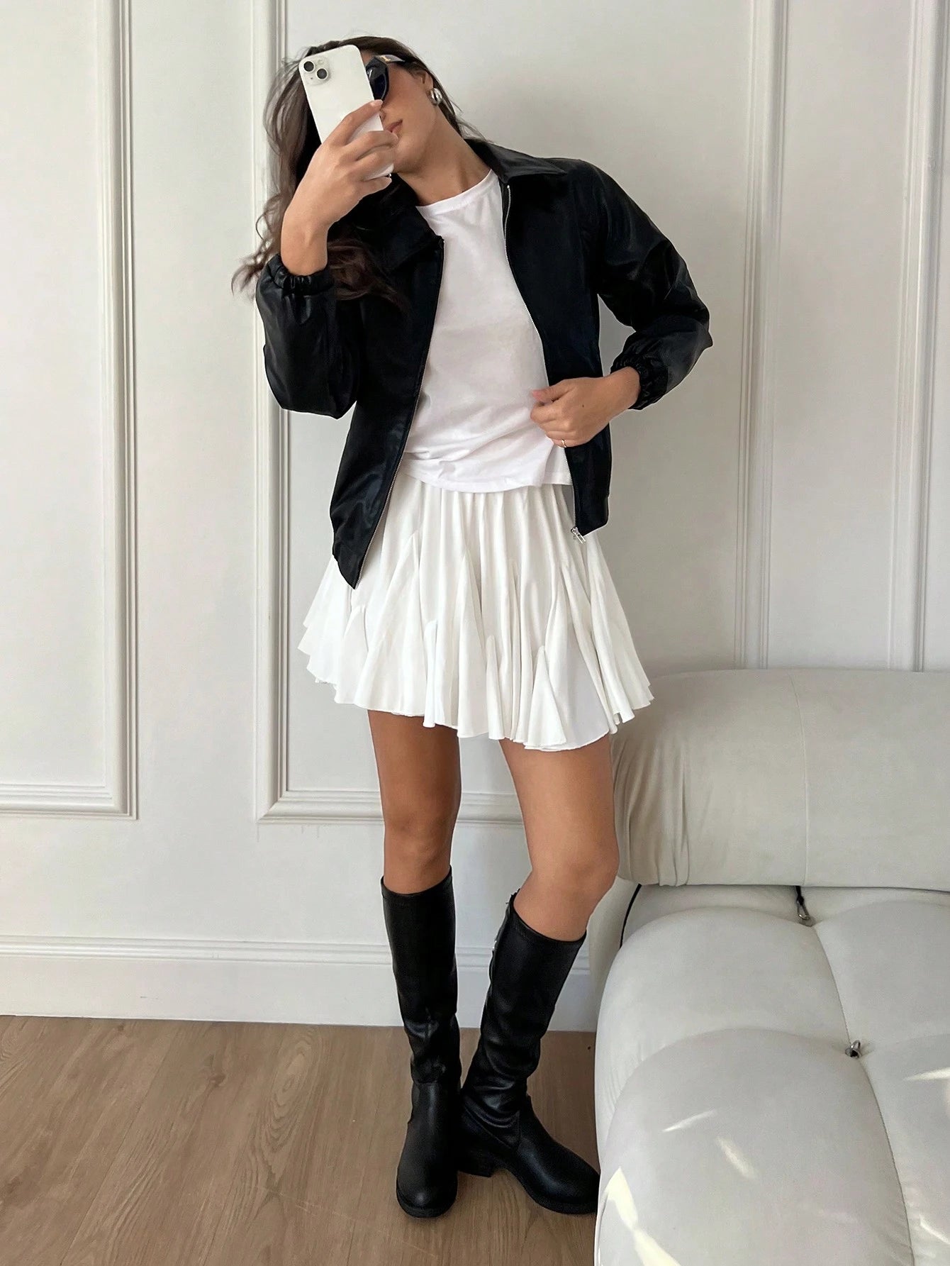 Siren Gaze Women White Ruffled Hem Mini Skirt,High Waisted Pleated Ballet Tutu Skirt For Party School Work,Streetwear Preppy Cute,Autumn,Casual,Date,Homecoming