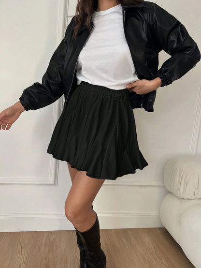 Siren Gaze Women White Ruffled Hem Mini Skirt,High Waisted Pleated Ballet Tutu Skirt For Party School Work,Streetwear Preppy Cute,Autumn,Casual,Date,Homecoming
