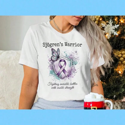 Sjogren's Warrior T-Shirt, Watercolor Butterfly Awareness Tee, Purple Ribbon Support Shirt