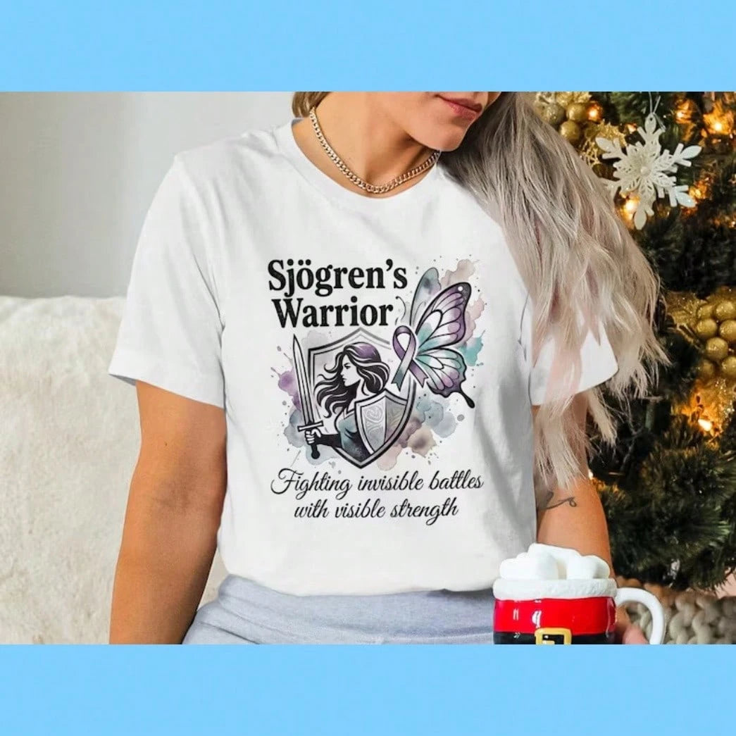 Sjogren's Warrior T-Shirt, Watercolor Butterfly Awareness Tee, Purple Ribbon Support Shirt