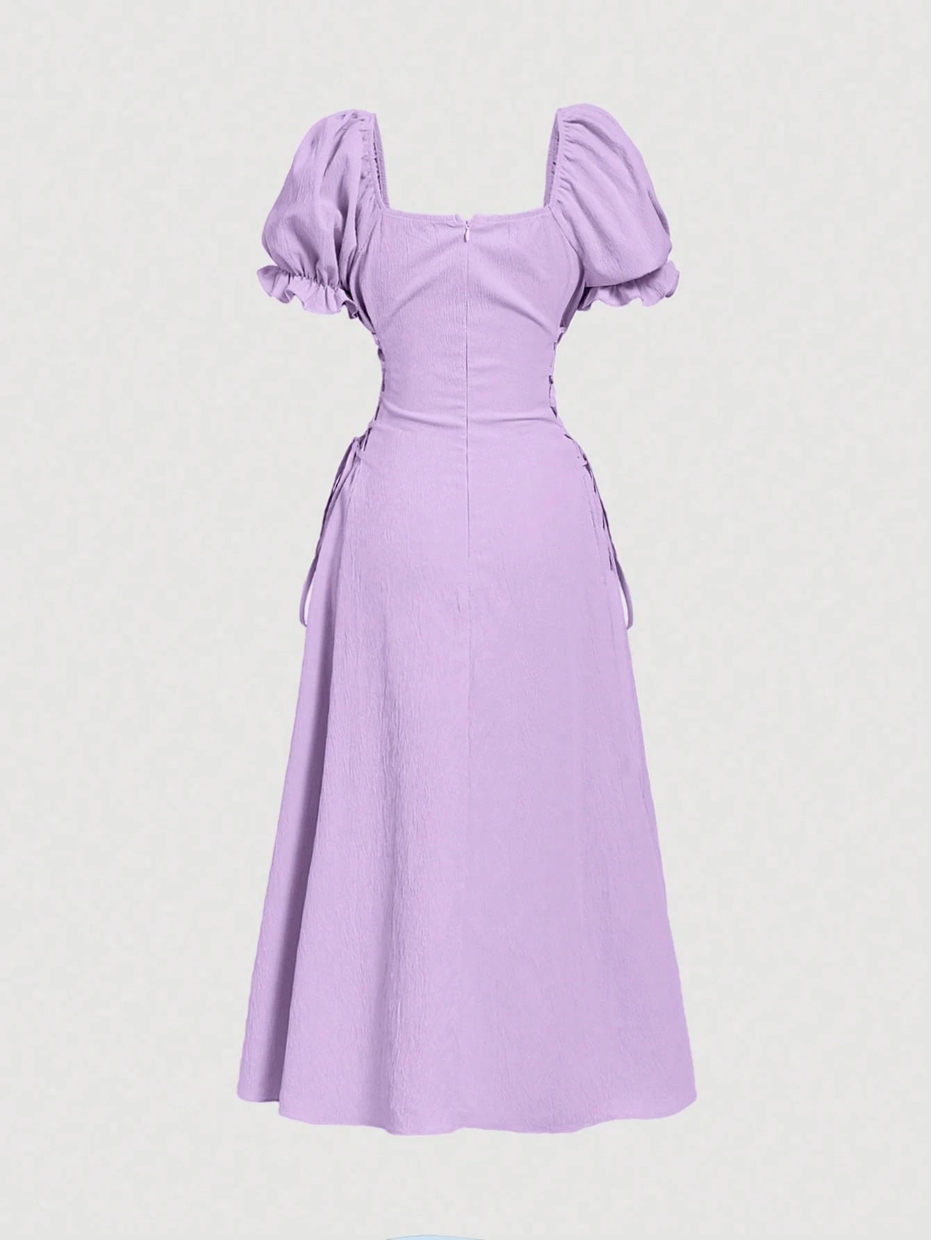 Skyraze Puff Sleeve Tie-Waist Mid-Length Yellow Dress