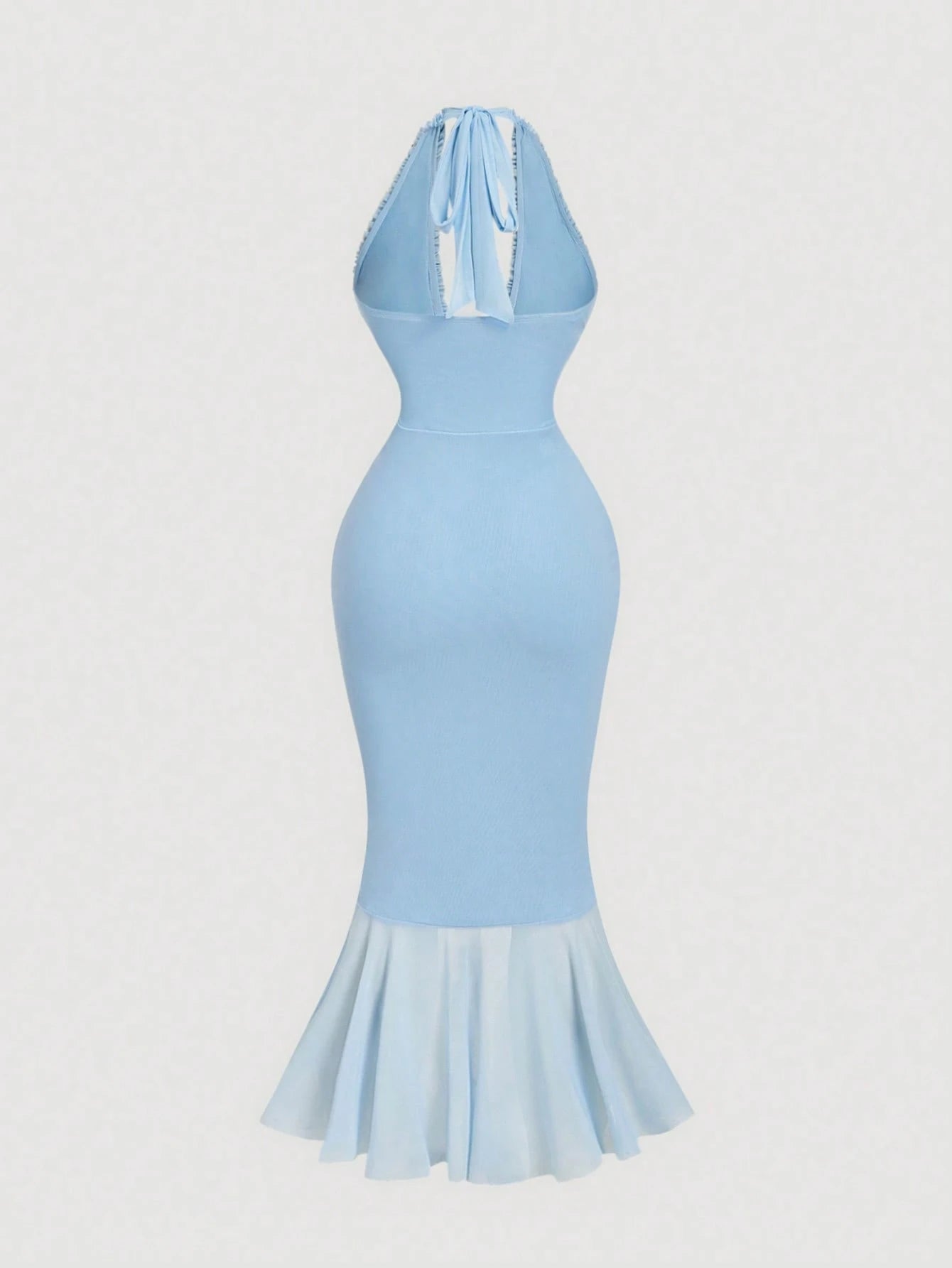 Skyraze Ruffle Trim Cinched Waist Bow Tie Mesh Overlay Dress,Dresses For Women Summer
