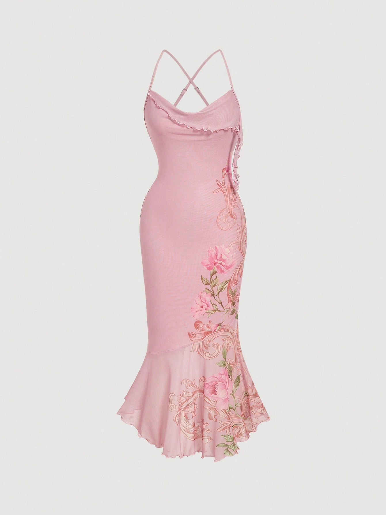 Skyraze Women's Light Pink Floral Elegant Romantic Long Dress,Summer Wedding Garden Party Vacation Ninang,Retro Vintage Cottagecore Milkmaid French Style
