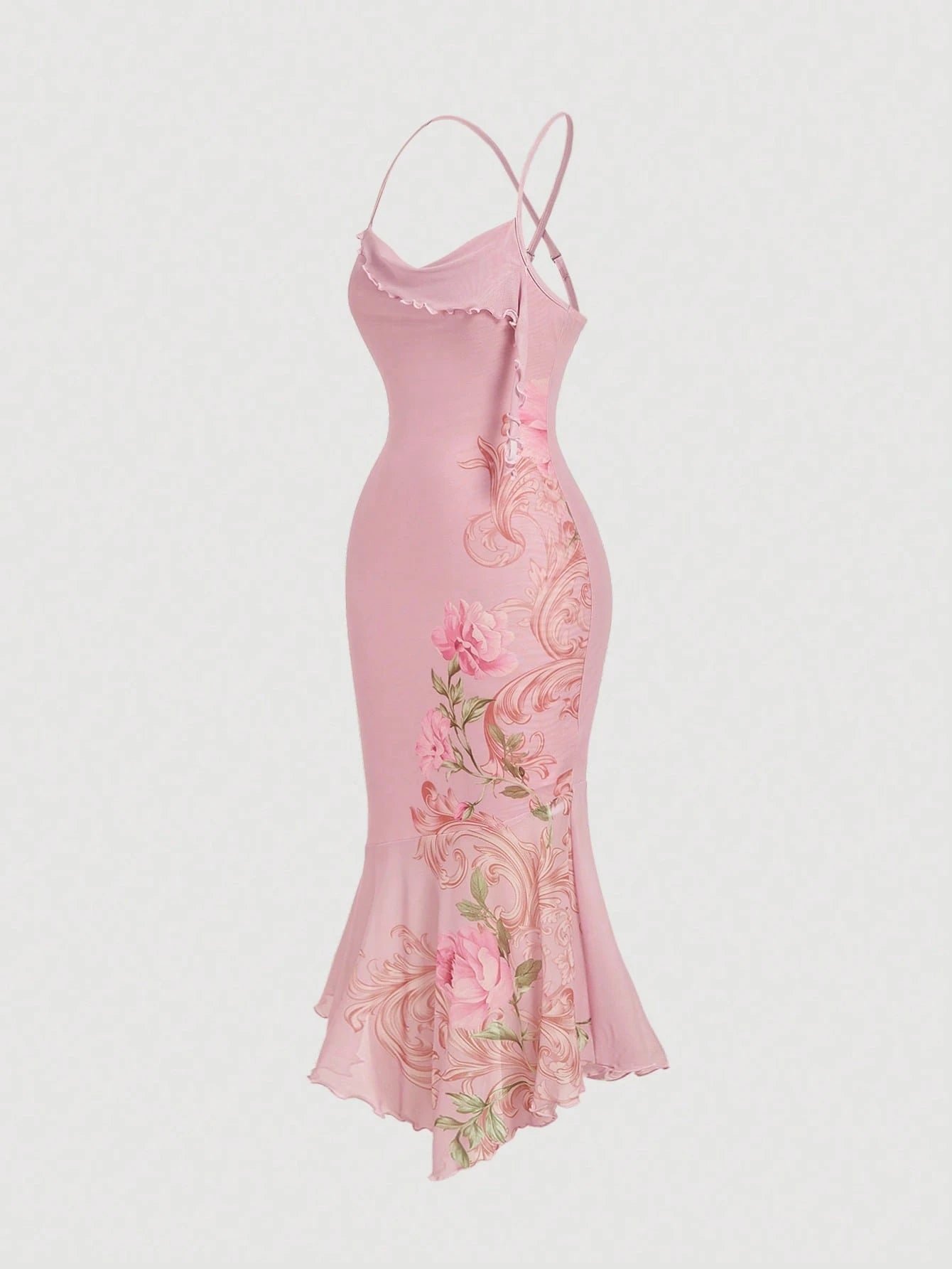 Skyraze Women's Light Pink Floral Elegant Romantic Long Dress,Summer Wedding Garden Party Vacation Ninang,Retro Vintage Cottagecore Milkmaid French Style