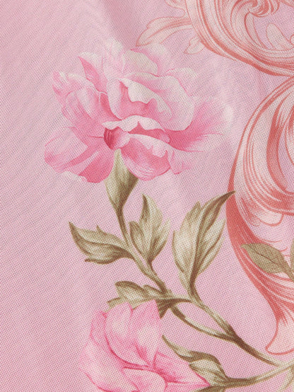 Skyraze Women's Light Pink Floral Elegant Romantic Long Dress,Summer Wedding Garden Party Vacation Ninang,Retro Vintage Cottagecore Milkmaid French Style