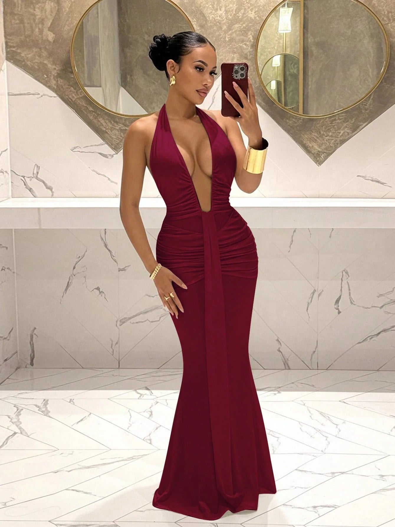 Slaydiva 2025 New Elegant Deep V-Neck Mermaid Dress, Suitable For Party, Birthday, Bar, Nightclub, Valentine's Day, Halloween, Christmas- Brown,Wedding Guest Dress Women