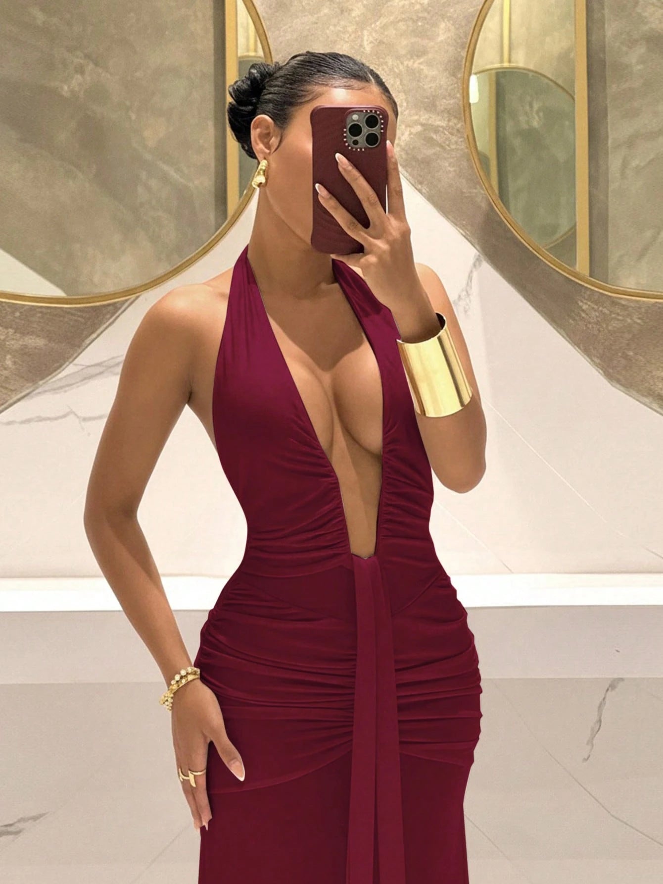 Slaydiva 2025 New Elegant Deep V-Neck Mermaid Dress, Suitable For Party, Birthday, Bar, Nightclub, Valentine's Day, Halloween, Christmas- Brown,Wedding Guest Dress Women