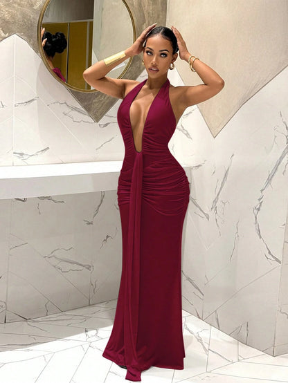 Slaydiva 2025 New Elegant Deep V-Neck Mermaid Dress, Suitable For Party, Birthday, Bar, Nightclub, Valentine's Day, Halloween, Christmas- Brown,Wedding Guest Dress Women