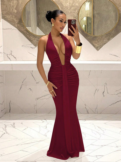 Slaydiva 2025 New Elegant Deep V-Neck Mermaid Dress, Suitable For Party, Birthday, Bar, Nightclub, Valentine's Day, Halloween, Christmas- Brown,Wedding Guest Dress Women