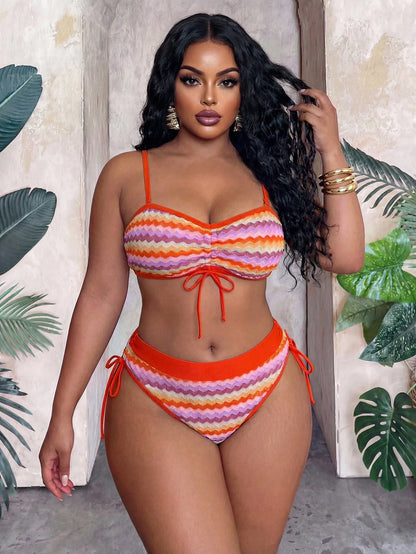 Slaydiva 2026 New Multicolor Patchwork Special Fabric Fashionable Minimalist Plus Size Swimwear Set
