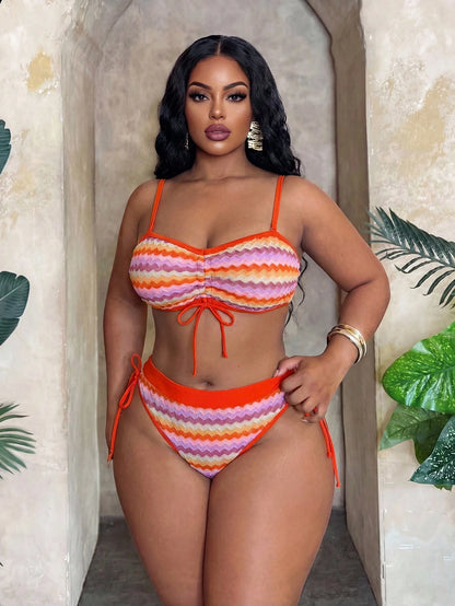 Slaydiva 2026 New Multicolor Patchwork Special Fabric Fashionable Minimalist Plus Size Swimwear Set